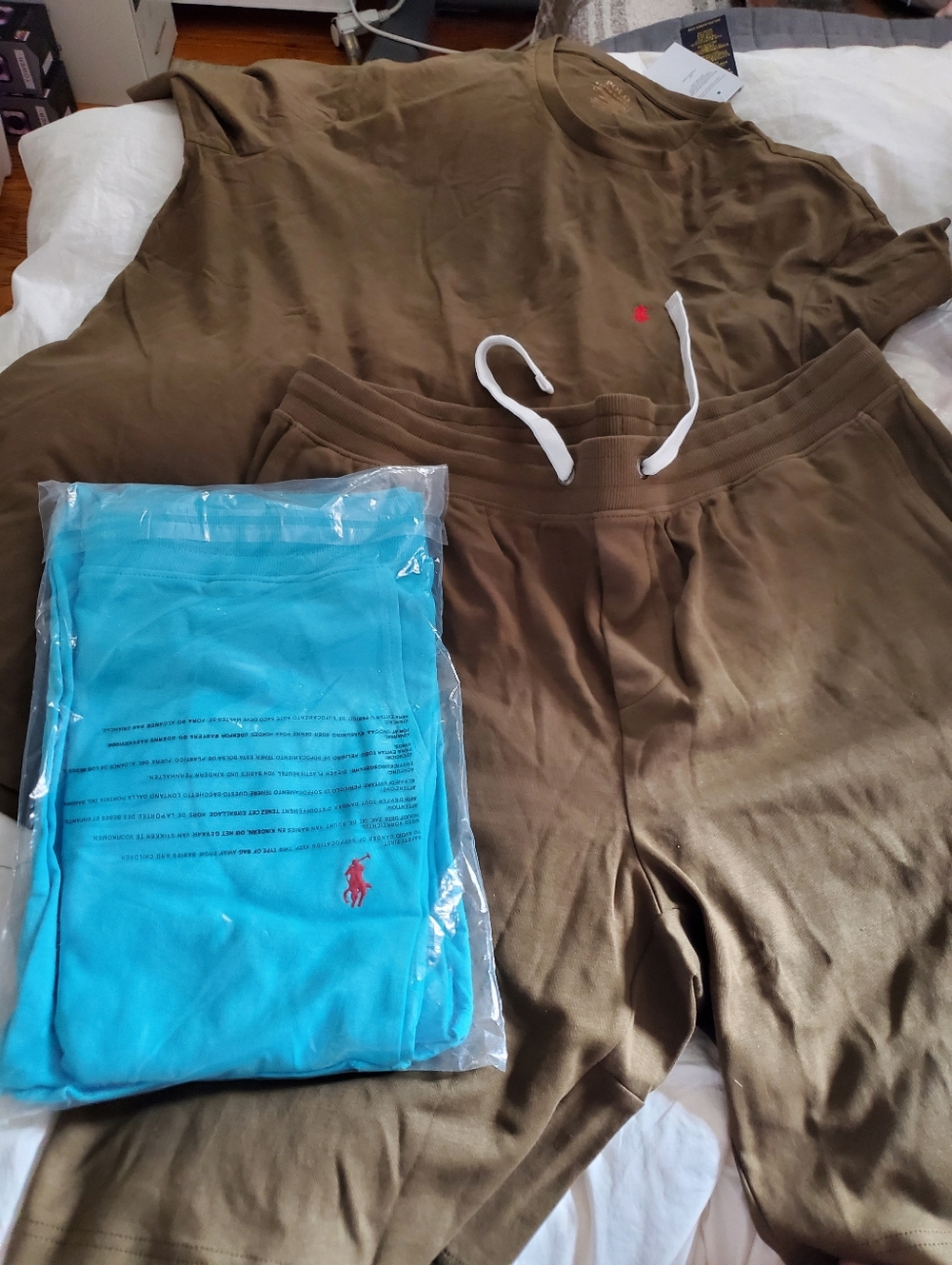 Ralph Lauren Light Blue Tee & Teal-Trim Lounge Set